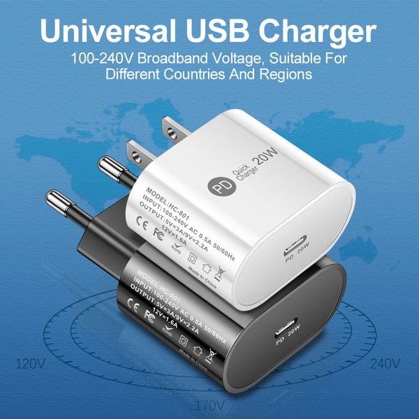 20W PD Fast Charger USB C Quick Charging Adapter Type-C Wall Chargers