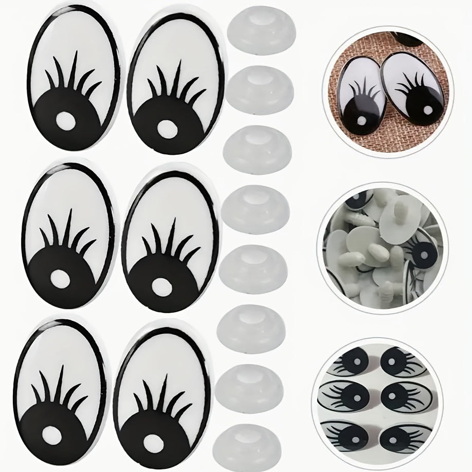 TEMU 40pcs White Plastic Cartoon Eyes With Black Eyelashes, 10x14mm - Diy Dolls, Stuffed Animals, And Toy Making Crafts, Stuffed Plushies
