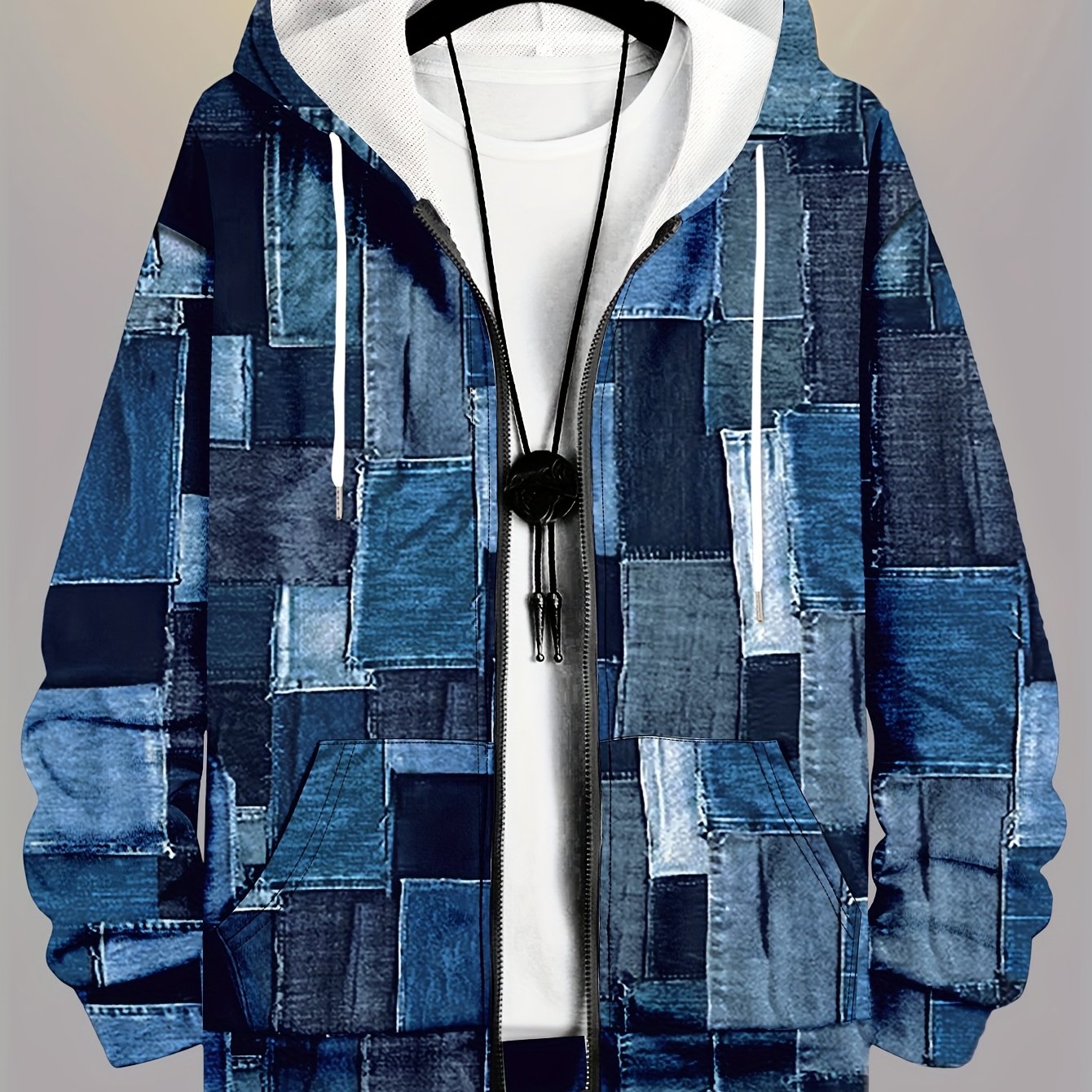 TEMU K1010# Plus Size Print Hooded Zipper Cardigan