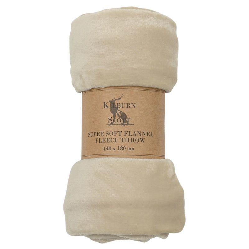 Rolled Flannel Fleece Throw 140x180cm - Oatmeal