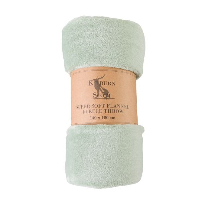 Rolled Flannel Fleece Throw 140x180cm - Pale Green