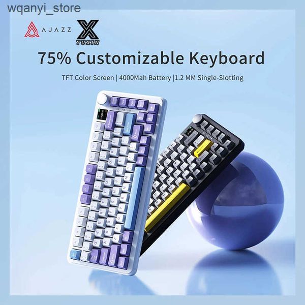 Keyboards Ajazz Ak820 Max three mode hot exchange e-sports Rgb Bluetooth wireless game mechanical keyboard with 82 key knob Pbt keyboard L24