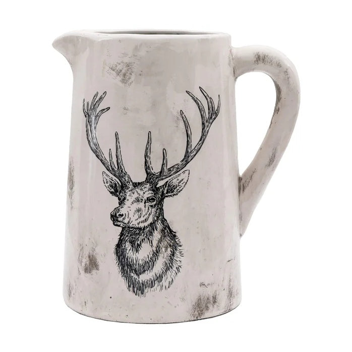 Stag Large Pitcher Vase - Distressed In White-Grey