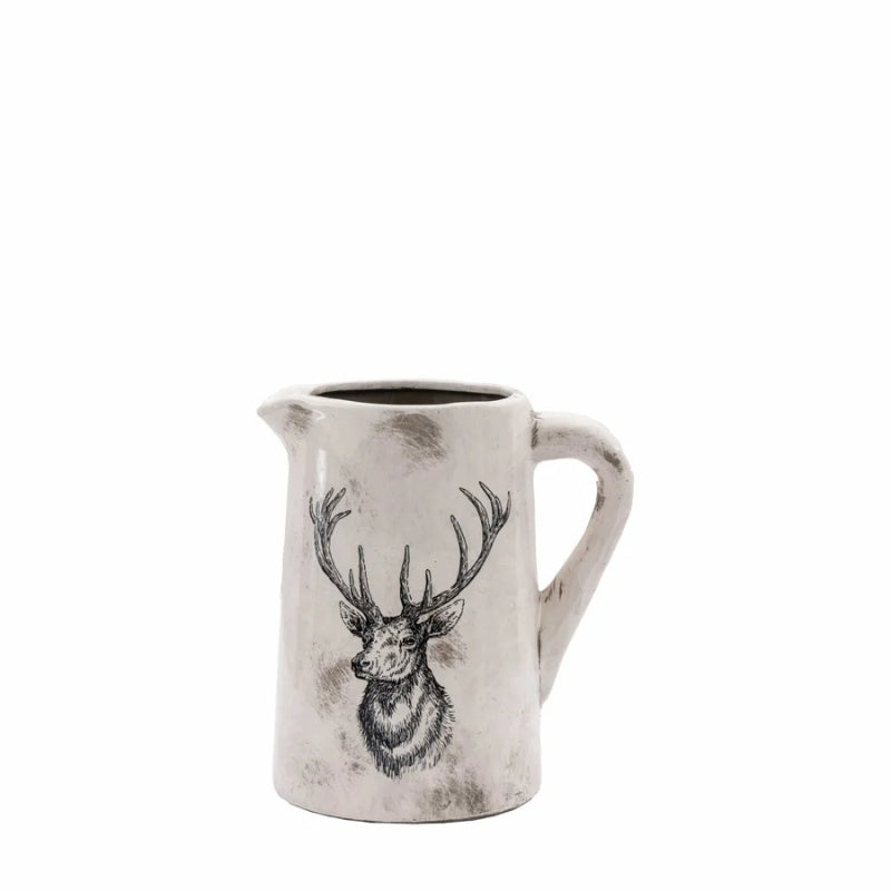 Stag Medium Pitcher Vase - Distressed In white-Grey