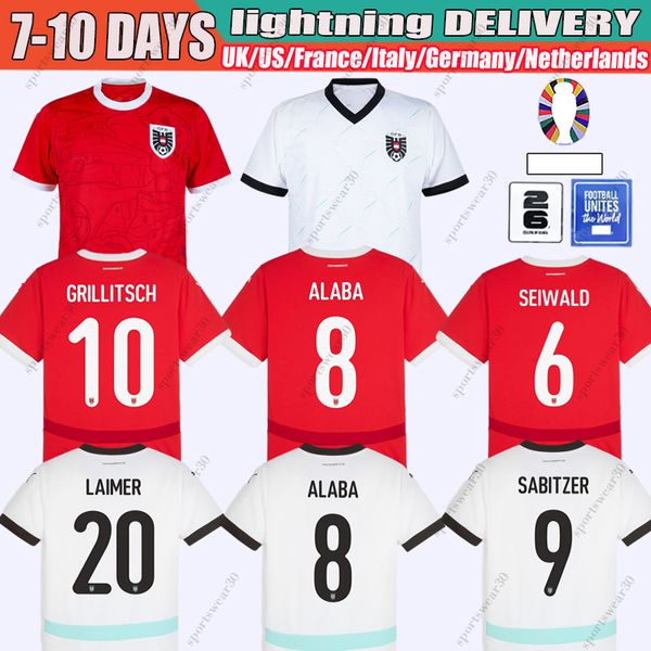 24 Austria Jerseys 8 Alaba 20 Laimer 9 Sabitzer 6 Seiwald Soccer Jersey Arnautovic Football Shirt Home and Away Shirts camisetas de futbol L