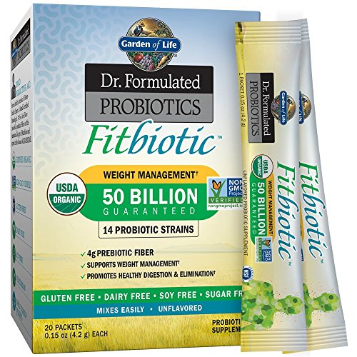 Garden of Life Dr. Formulated Probiotics Fitbiotic Weight Management Powder, 50 Billion CFU & Prebiotic Fiber, Organic & Non-GMO Digestive Gut Health