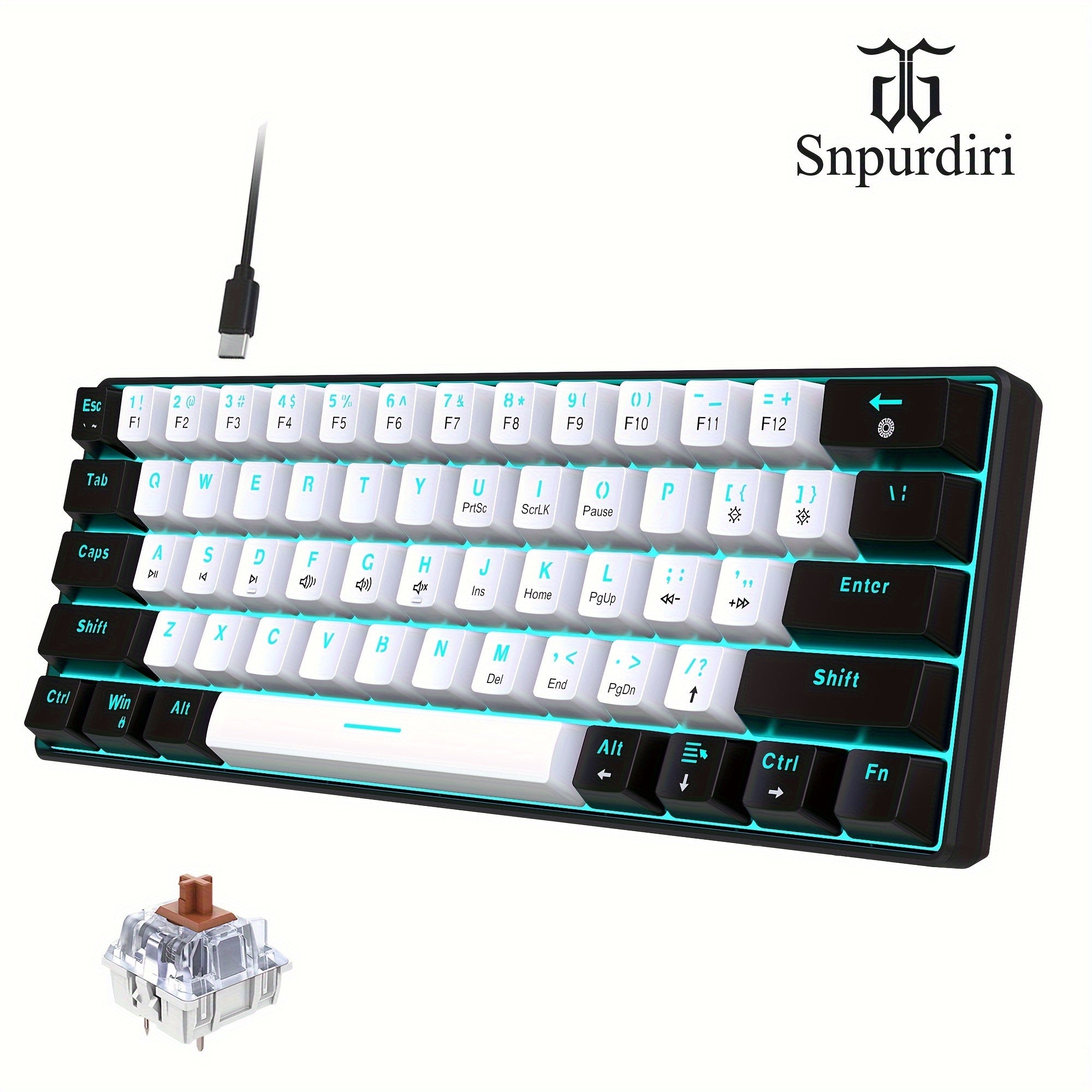 TEMU Snpurdiri 60% Wired Mechanical Gaming Keyboard, Mini Small Size To Carry 61 Key Thin Film Mechanical Keyboard Brown Switches, Suitable For Pc-