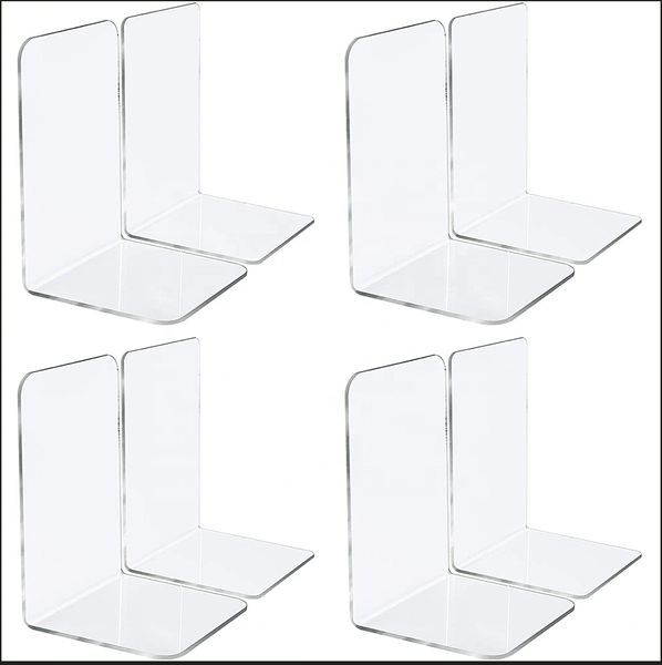 Book Ends Clear Acrylic Shelves Bookends for Home Office Library Decorative Heavy Duty Book Ends Drawer Dividers Book Stopper for Books Movi