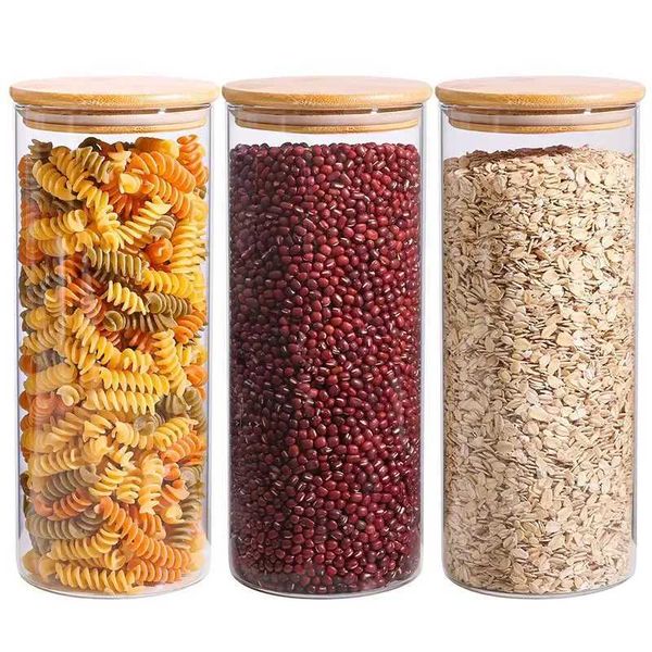 Food storage jar food container with airtight bamboo and wood lid used for pasta nuts flour kitchen BPA 1 Y241203