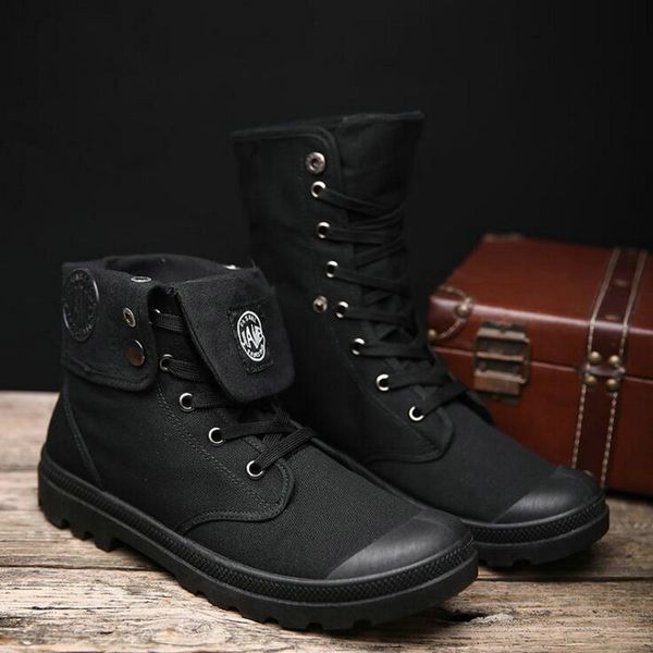 New Fashion all Black Men Casual Canvas flats Shoes Boys Tenis high top outdoor Non-slip Sneakers shoes Military boots LF-84
