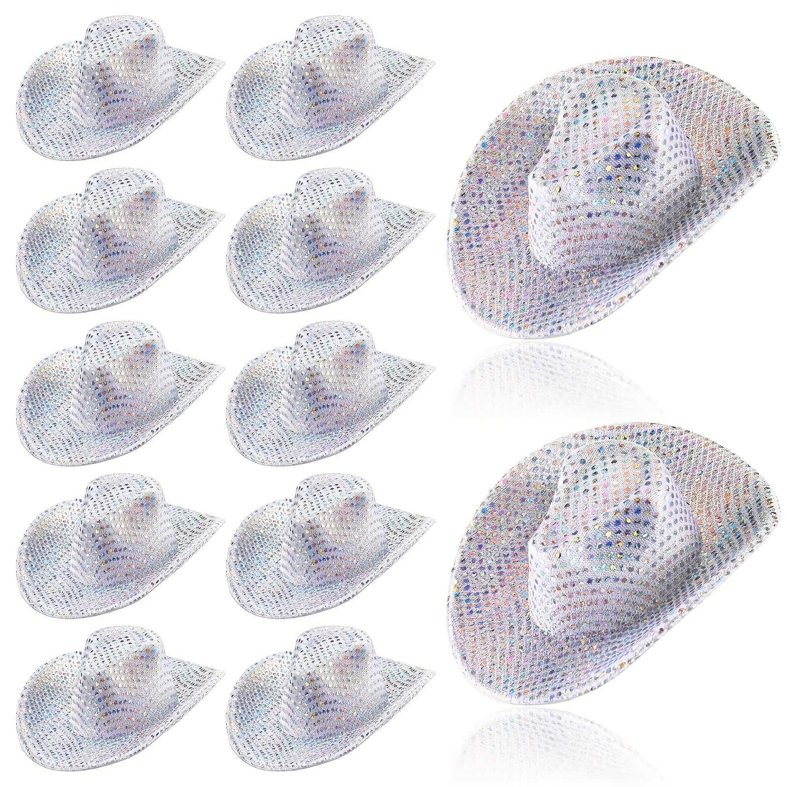 TEMU Mini Disco Cowboy Hat Tiny Light Up Holographic Space Cowgirl Hat Neon Party Decor For Party Doll, 12 Pcs (silvery)