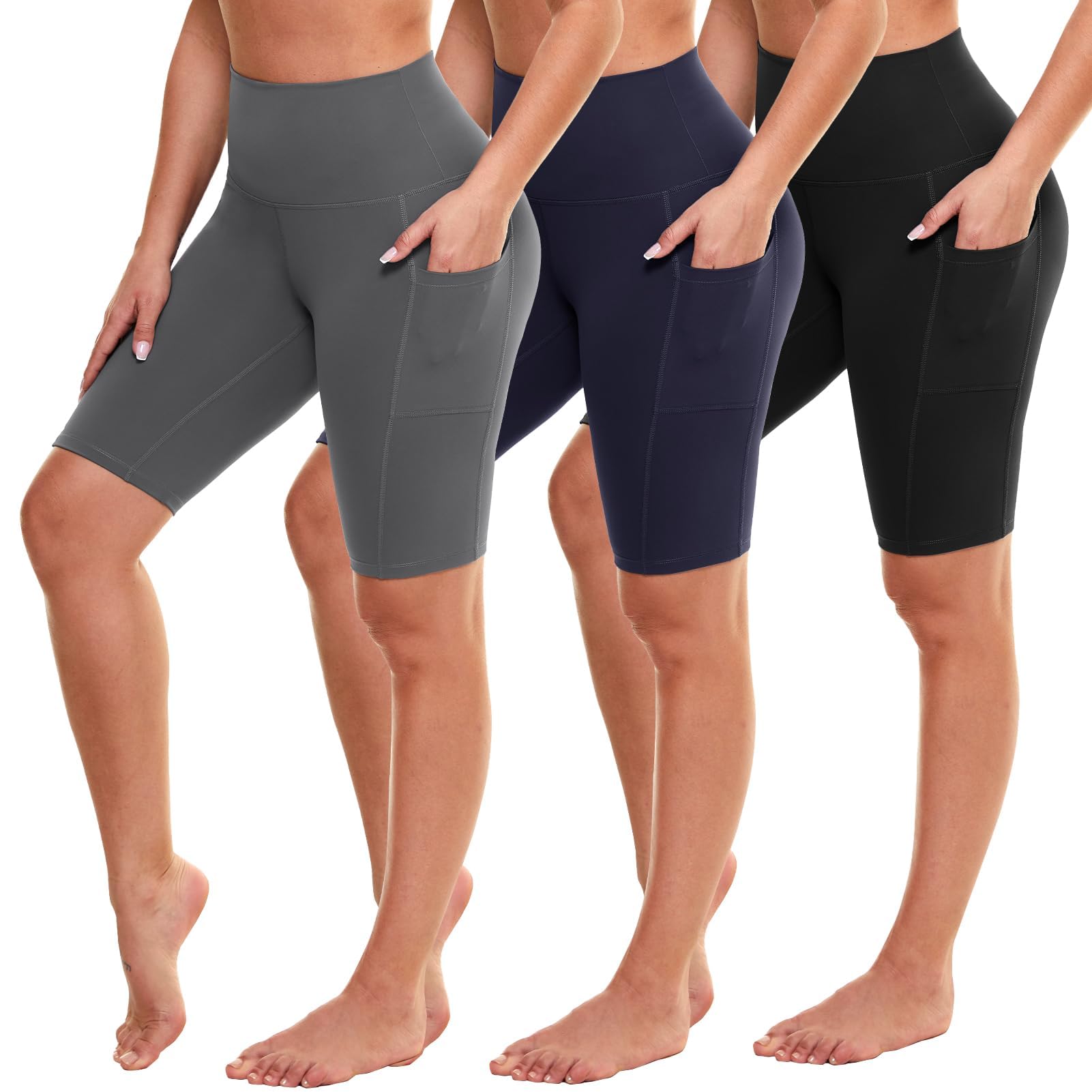 GAYHAY Biker Shorts for Women with Pockets - 8"-5"-3" Booty High Waisted Black Spandex Volleyball Short for Workout Yoga 8 IN Small-Medium Black-Navy