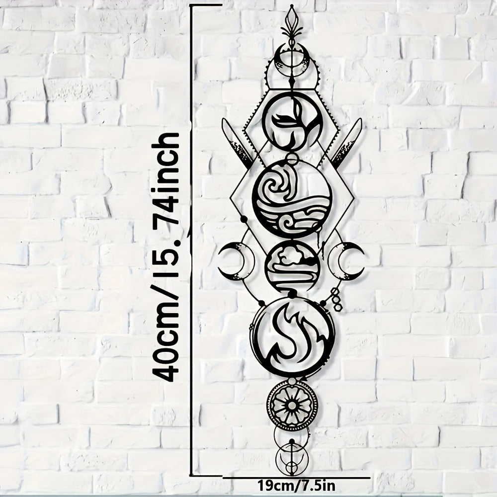 TEMU 1pc Metal Wall Art - Fire, Water, Earth, Air Geometric Sculpture With Sun And Moon , Wall Decor For Living Room Or Bedroom, Unique Birthday Or