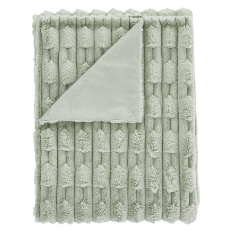 Bianca Carved Faux Fur Throw 150x200cm - Sage In Green