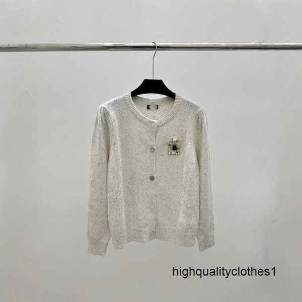 Designer Small fragrance high version CH home 24 autumn winter heavy industry perfume bottle nail bead long sleeve knitting cardigan sweater