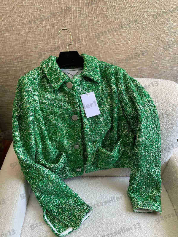 Women Jackets BV Luxury Designer 2022AW Green Tweed Jacket Fashion Brand Lapel Long Sleeve Button Cardigan Jacket For Womens Clothing
