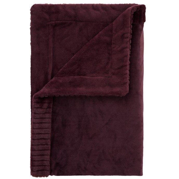 Catherine Lansfield Velvet and Faux Fur Throw 150x200cm - Plum