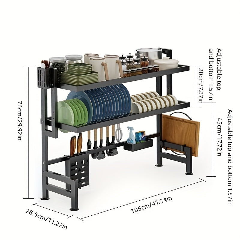 TEMU 1pc Kners No-drill Kitchen Organizer Shelf - Carbon Steel Storage Rack With Drainage, Space-saving Countertop Shelf For Dishes, Utensils &