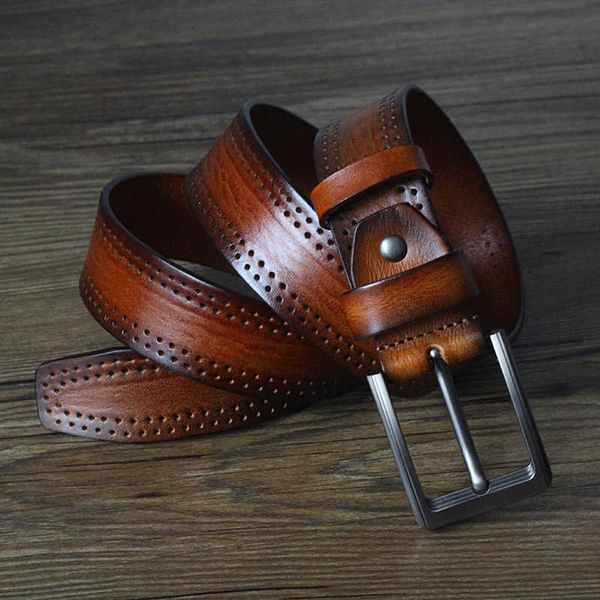 3.8CM Luxury Full Grain Denim Vintage Leather Shoulder Strap Men&#039;s High Quality Pin Buckle Cintos Centure Jeans G230529
