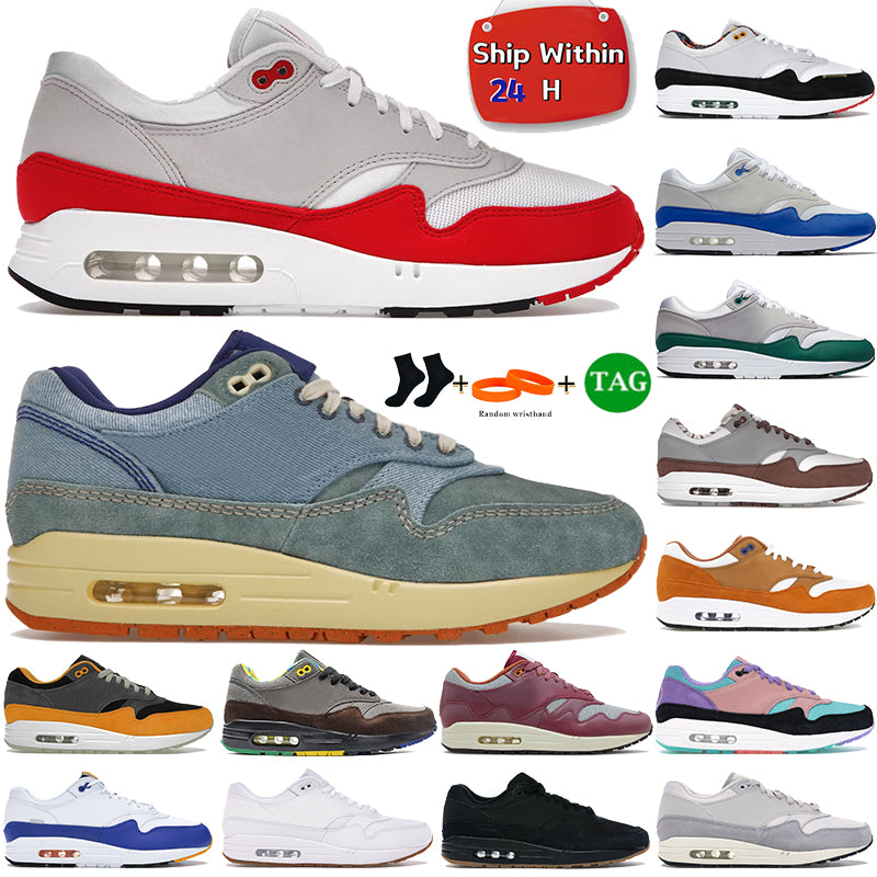 Designer 1 87 mens running shoes Patta waves rush maroon Big Bubble Sport Red Noise Aqua anniversary royal Dirty Denim womens sports sneakers traine