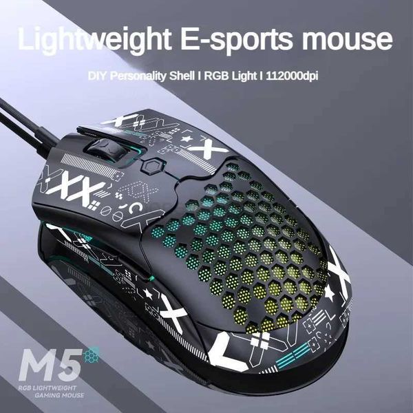 M5 Honeycomb Lightweight USB Wired Mouse Ergonomic RGB PAW3325 Chip 800-12000DPI E-sports Game Mouse for PC Laptop TabletM240725