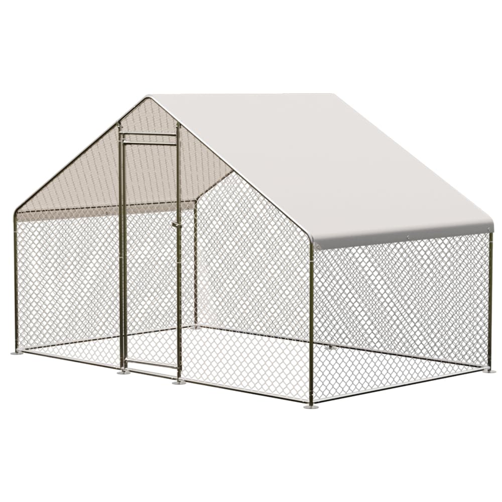 Garvee Large Metal Chicken Coop, Walk-in Poultry Cage, Large Outdoor Chicken Coop with Waterproof Cover for Outdoor Yard Farm Use (9.8x6.5x6.5FT)