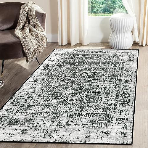 Lahome Boho Washable Area Rug 3x5 for Living Room, Black Vintage Ultra Soft Low Pile Carpet for Bedroom Bedside Kitchen Entryway, Stain Resistant Indo
