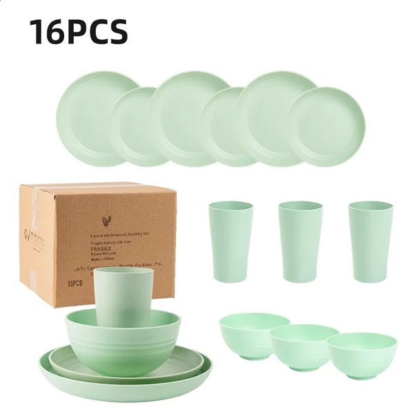16 piece set of straw tableware ecofriendly non fragile kitchen childrens eating utensils camping 240826