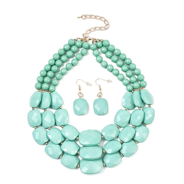 Collares de una capa con cuentas graduadas en forma de rectángulo facetado de acrílico de estilo bohemio para mujer