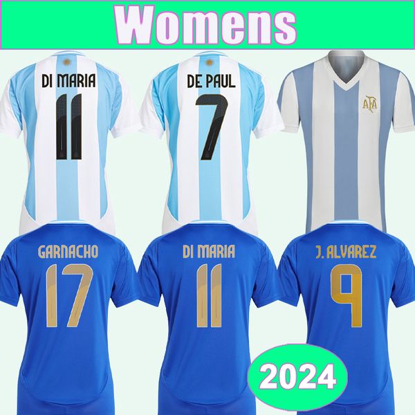 2024 J.ALVAREZ GARNACHO Women Soccer Jerseys National Team DE PAUL ROMERO Home White Away Blue Training Wear Football Shirts Short Sleeve Un