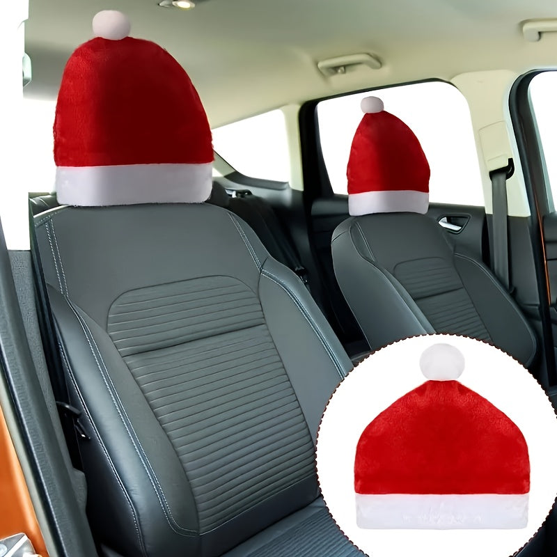 TEMU 2pcs Of Christmas Car Covers, Festive Hat Headrest Covers For -border Hot, Decorative Items For Scene Arrangement.