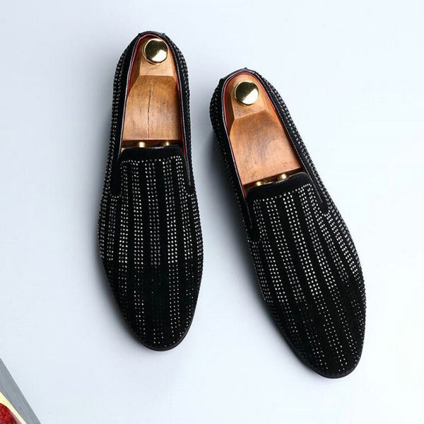 Pointed Male toe flats Driving Loafers Fashion Men dress shoes Rhie Black Party Wedding Shoes big size 229 3f13