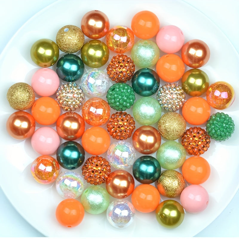 TEMU 50pcs Autumn Designer Bubblegum Bead Mix, Acrylic Crafting Beads Set With Elastic Cord, Diy Jewelry Making Kit For Necklaces And Accessories -