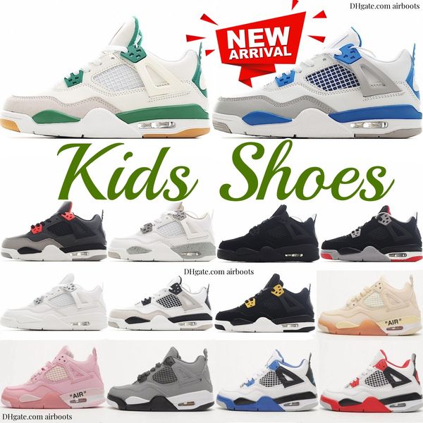 4 kids shoes 4s basketball boys sneakers designer military black cat Blue trainers kid youth toddler Pine Green shoe Fire Red Bred White Ore