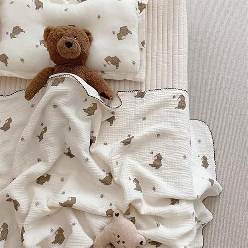 BuLuTu 47"x51" Large Toddler Girls Boys Blanket Muslin Cotton, Lightweight Soft Thin Summer Crib Quilt, Cute Animal Baby Blankets Newborn Infants Nurs