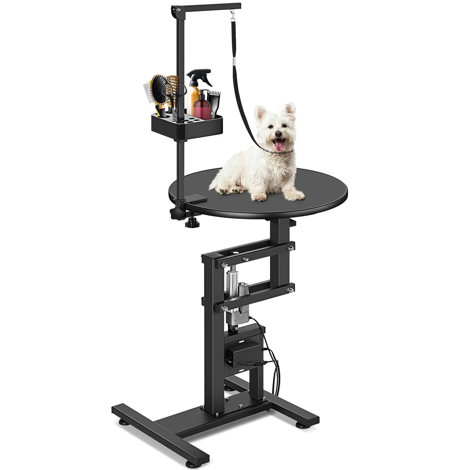Garvee 24" Electric Dog Grooming Table, Adjustable Overhead Arm Dog Grooming Table, Rotating Desktop Pet Grooming Table, Suitable for Household Dogs, 