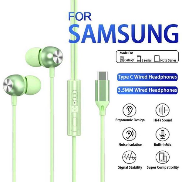 Headset Type C phones For Galaxy S24 S23 S21 S22 tra Wired Earphones A53 A52 A34 A54 Note 20 5G 3.5mm Jack Earbud set Z241106