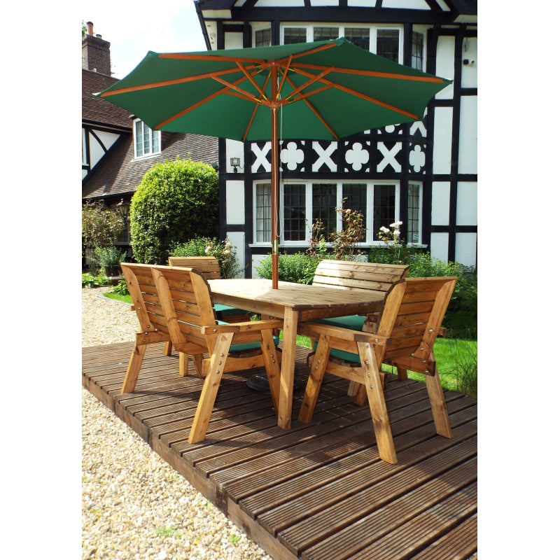 Charles Taylor 6 Seater Rectangular Table, Bench and Chair Set with Cushions, Parasol and Base - Burgundy