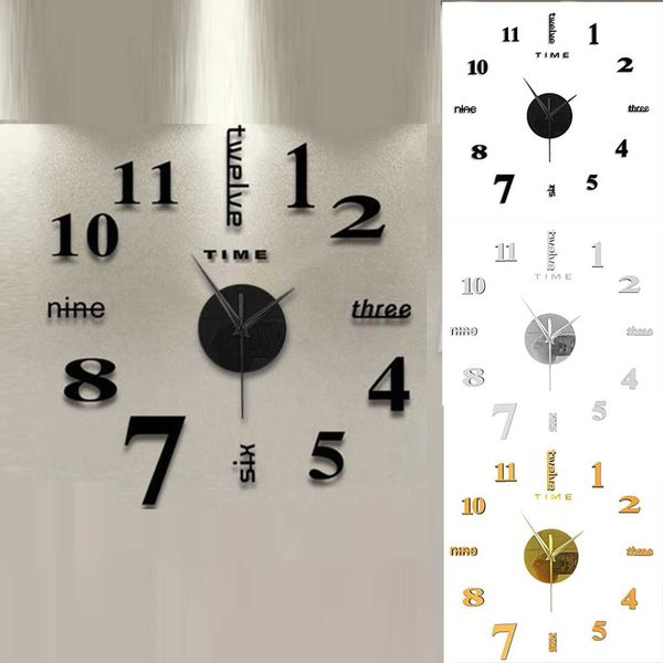 Frameless DIY Wall Mute Clock 3D Mirror Surface Sticker Home Office DecorXJ240814