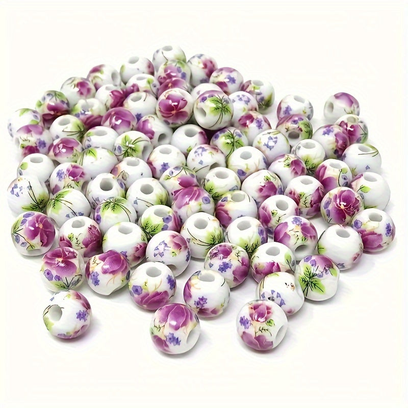 TEMU 50pcs Vintage Peony Ceramic Beads For Making - Bracelets, Necklace Decorations