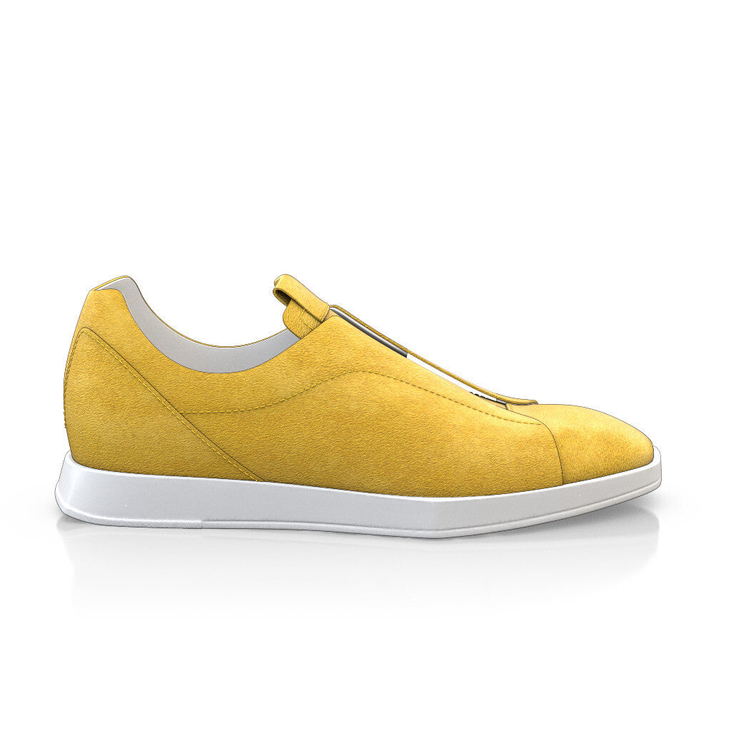 Baskets plates à enfiler Slippers Bout carré Homme Faites main en Italie en Daim Moutarde Jaune-Orangé - Sur Mesure, Enfiler - GIROTTI