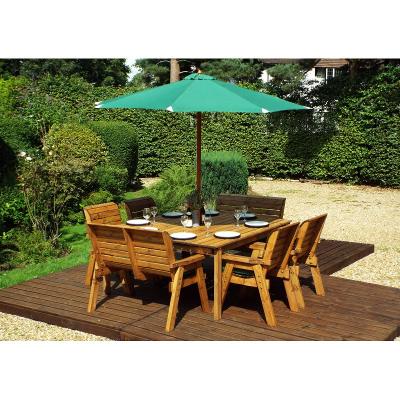 Charles Taylor 8 Seater Square Table, Bench and Chair Set with Cushions, Parasol and Base - Grey