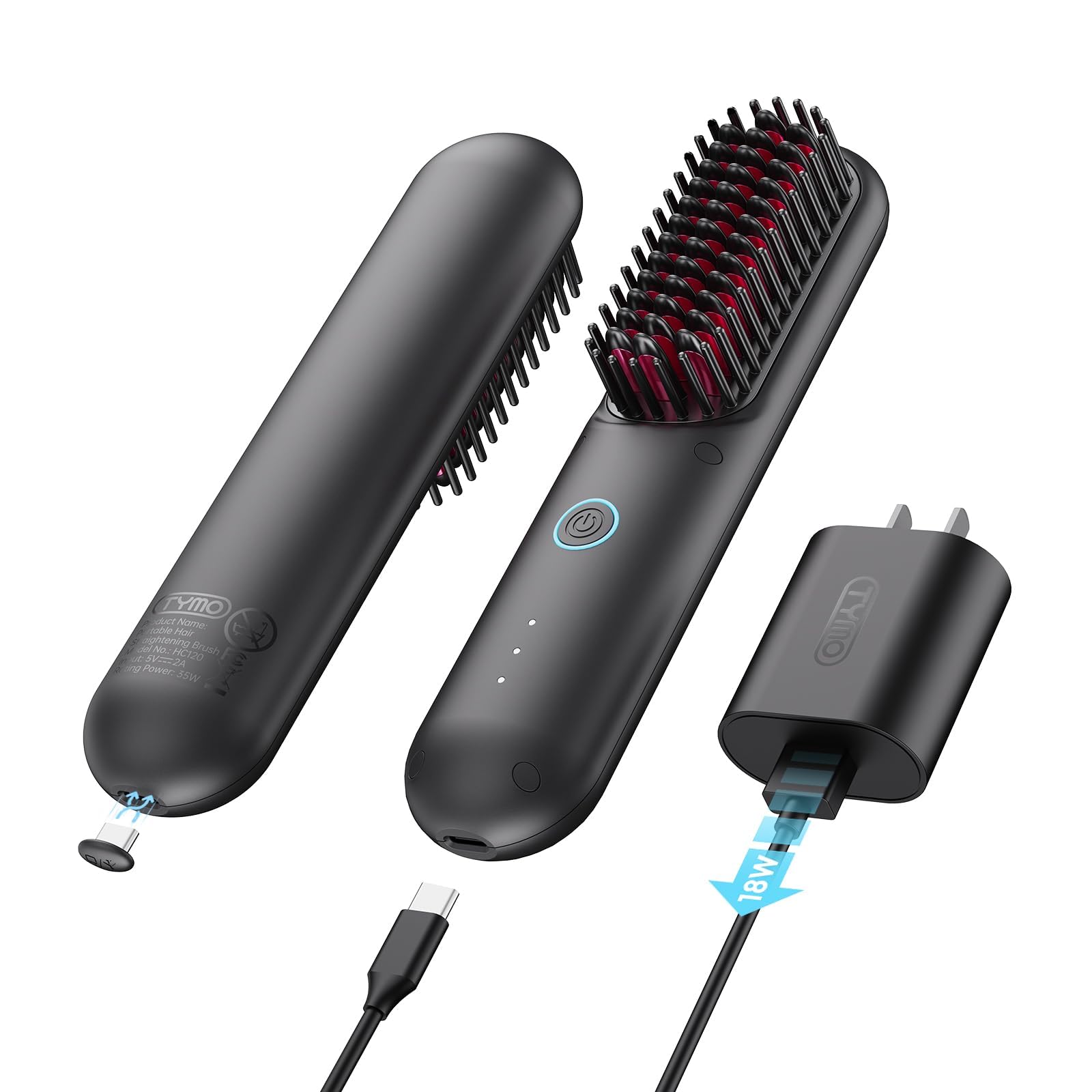 TYMO Porta Cordless Hair Straightener Brush, Portable Mini Straightening Brush for Travel, Negative Ion Hot Comb Hair Straightener for Women, Lightwei
