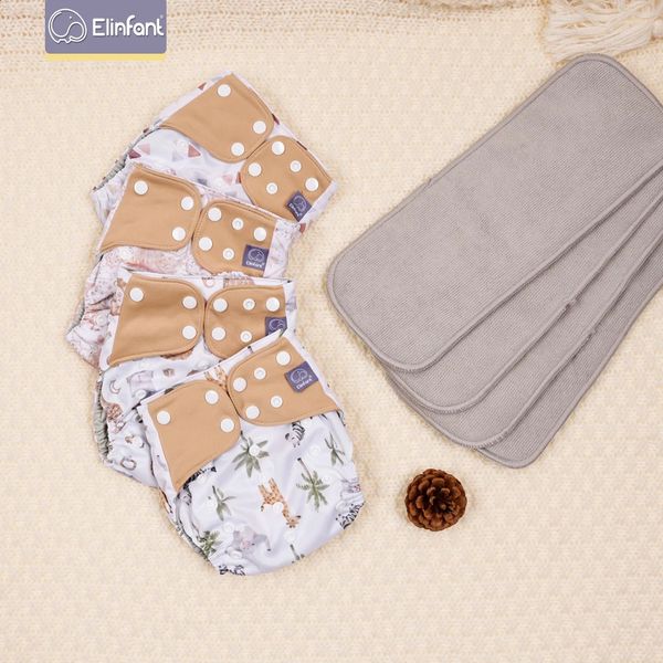 Elinfant 4 diapers with 4 absorbents gray mesh cloth inner one size baby for 3-15kg washable eco-friendly baby cloth diaper 241227