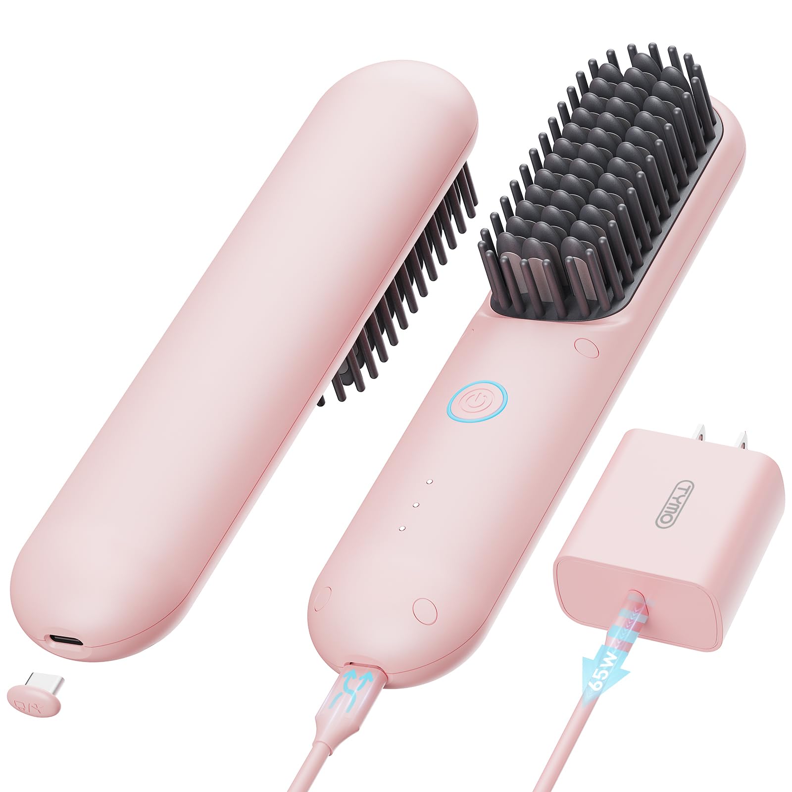 TYMO Cordless Hair Straightener Brush - Porta PRO Portable Straightening Brush for Travel, Mini Ionic Hot Comb Straightener for Women, Lightweight on-