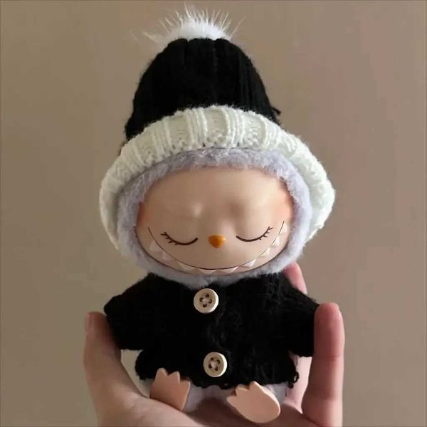Doll Accessories For 17Cm labubu baby clothes vinyl outfit pendant macaron sit party black hairball hat set for