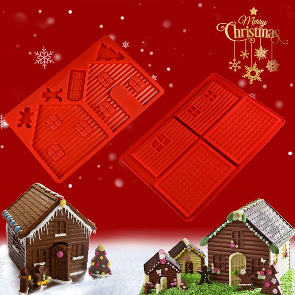 Baking Moulds SILIKOLOVE 2 Pcs-Set Christmas 3D Gingerbread House Silicone Mold DIY Baking Chocolate Cake Mould Biscuits Cookie Bakeware Too