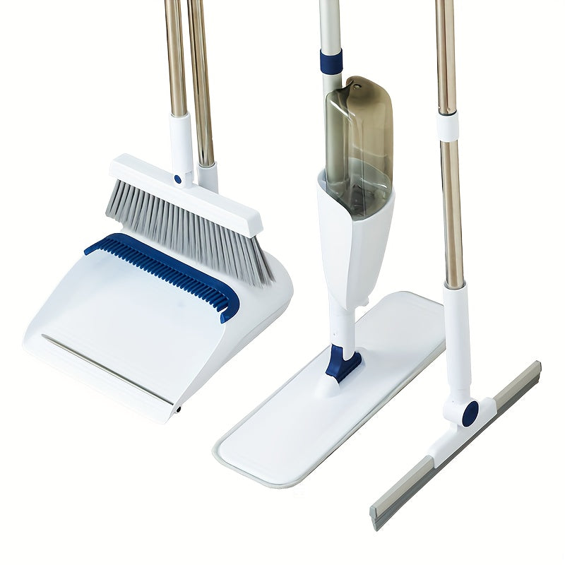 TEMU Rotating Mop And Broom Dustpan, 4pcs Floor Cleaning Kit With 360 ° Rotatable Mop Head-floor Scraper Head, Including 49 Inch Stainless Steel