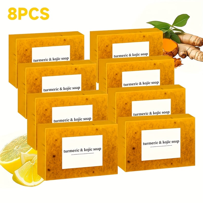 TEMU 8pcs Lemon, Turmeric & Ginger Soap Bars - Alcohol-free, Brightening & Moisturizing Body And Face Soap - Cleanser For All Light Beige Types