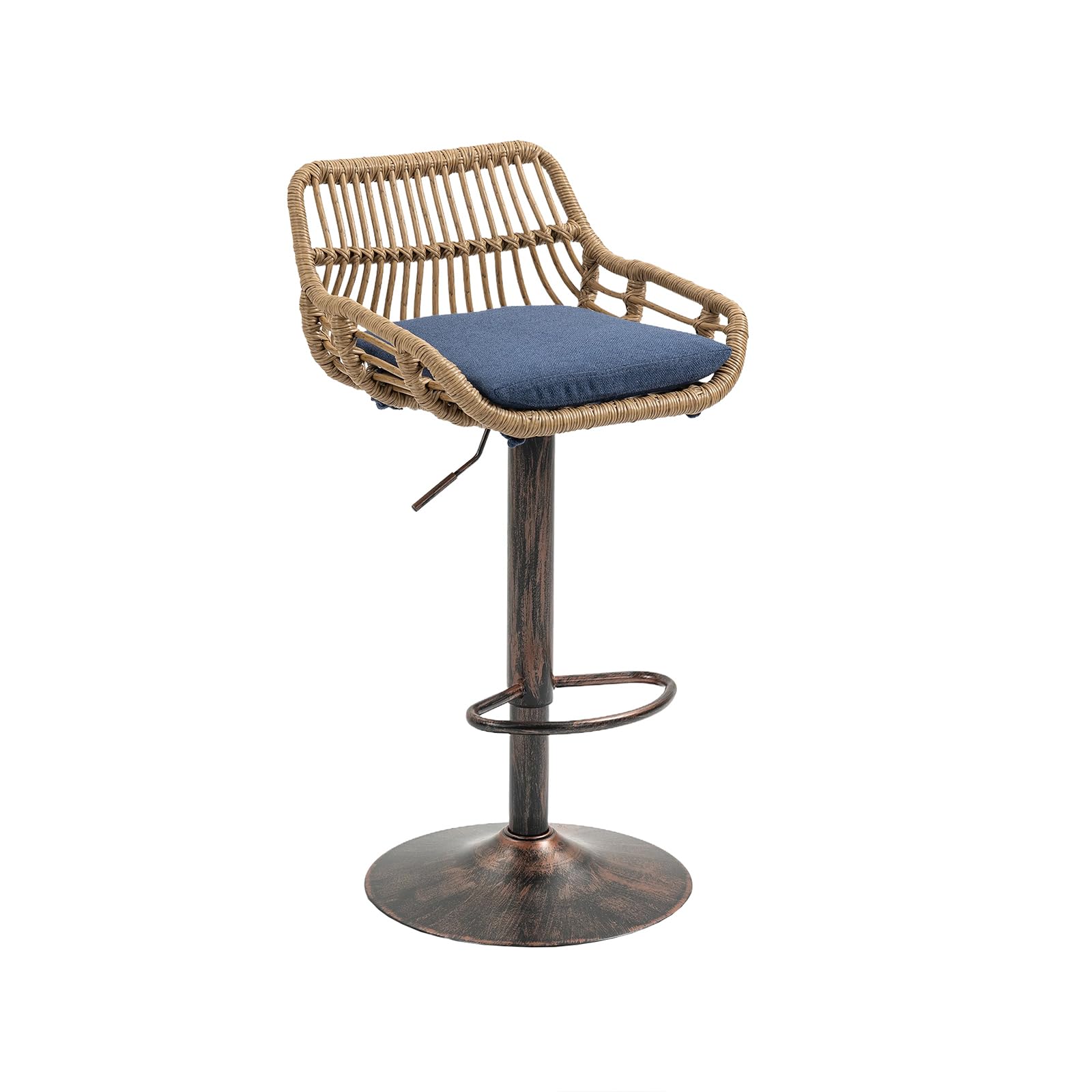 Garvee 2Pcs Swivel Bar Stools With Footrest Metal Frame Adjustable Height 35.04" To 42.9" Blue